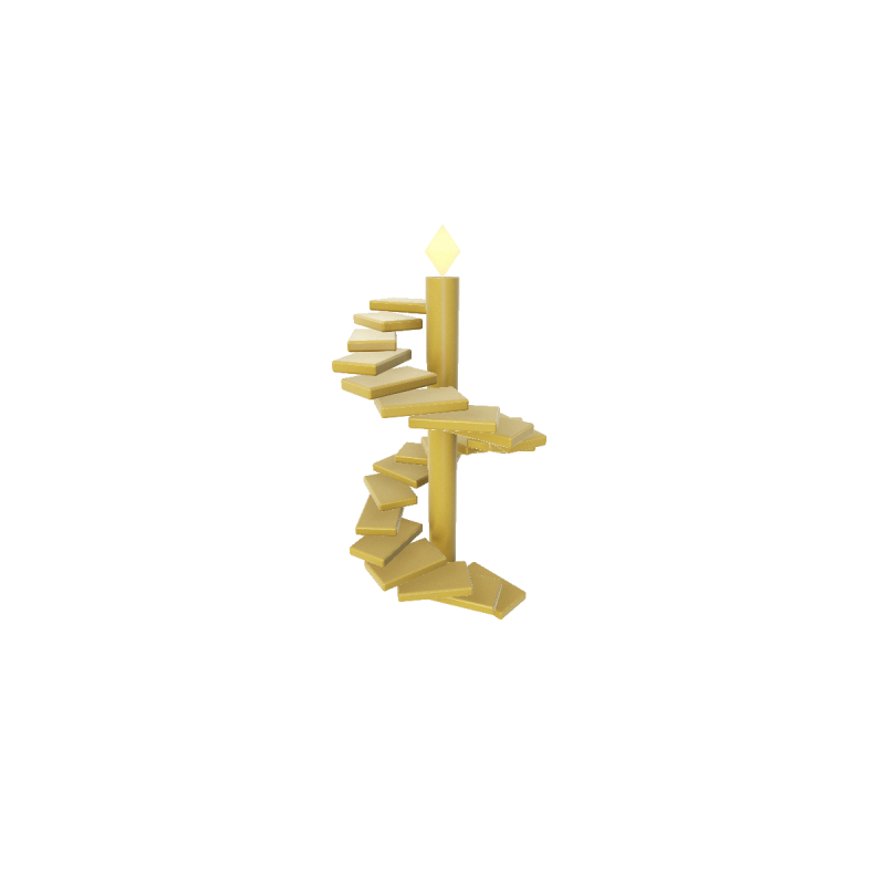 The Bifrost Stair — a helical stair of floating gold steps winding between worlds