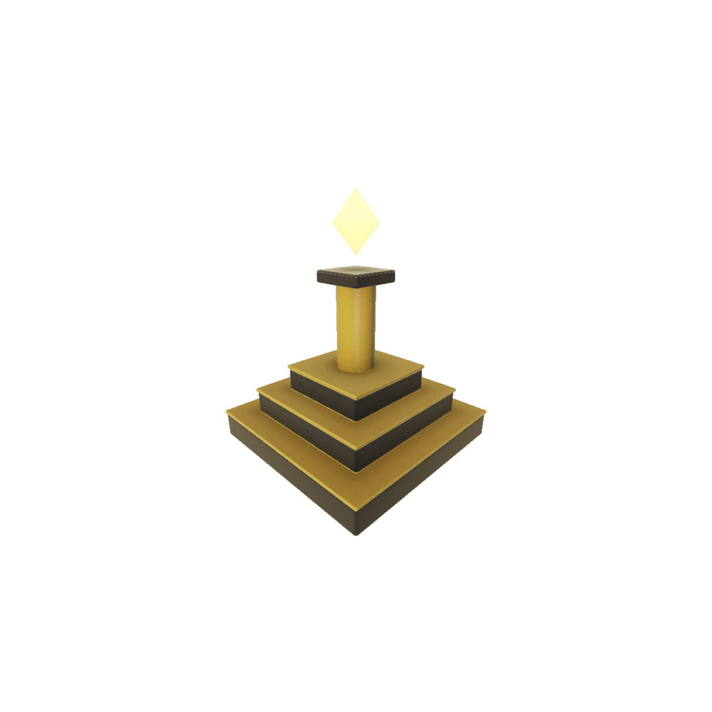 The Triad Ziggurat — three obsidian steps with gold cap plates: Tier 2 at the base, Tier 1 above, Dual-Tier at the summit