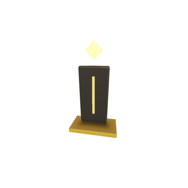 The Monolith and Cursor — an obsidian monolith with a single gold cursor inlaid, the restored mark floating above